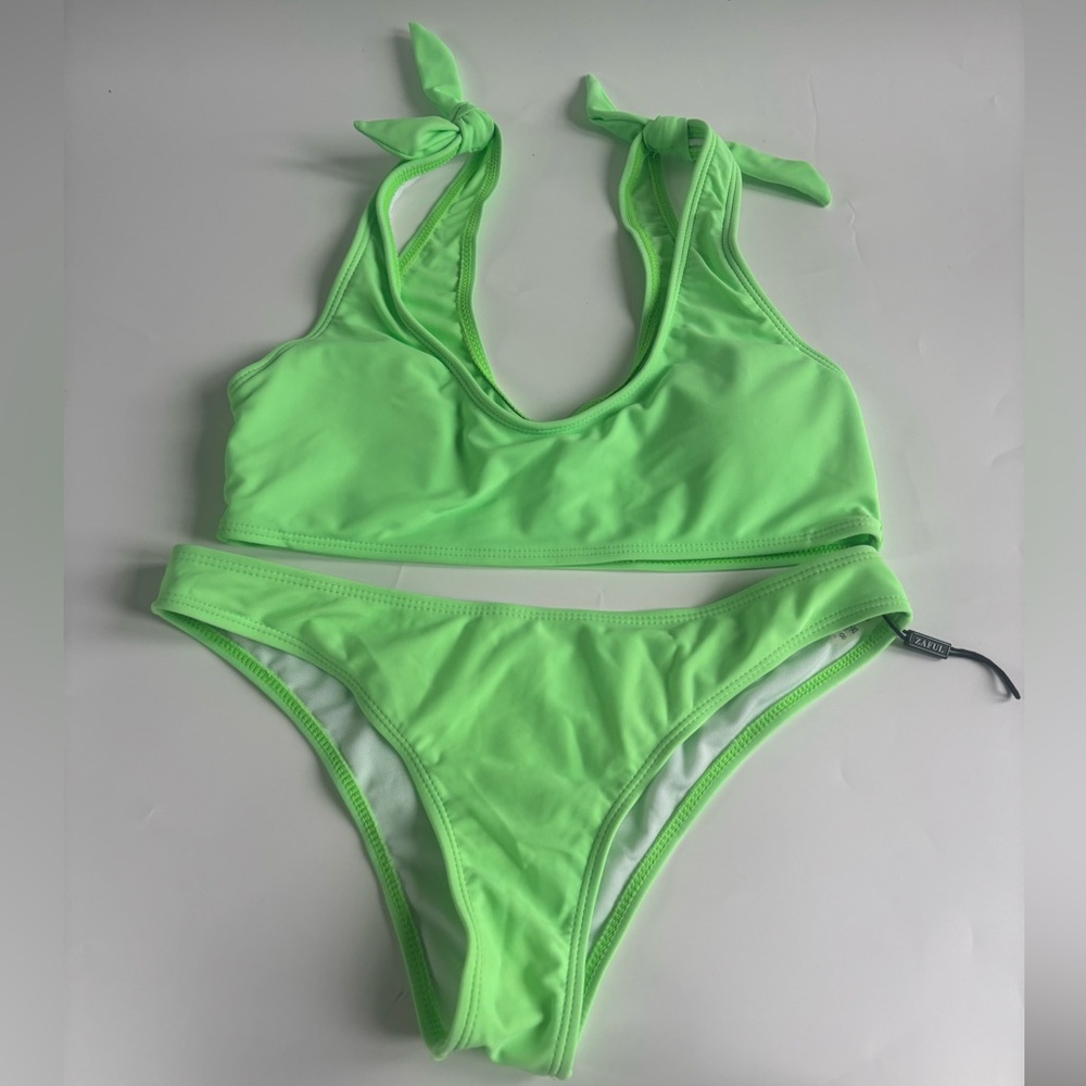 Zaful Neon Green High Cut Bikini Set Size S Two Piece Swimsuit